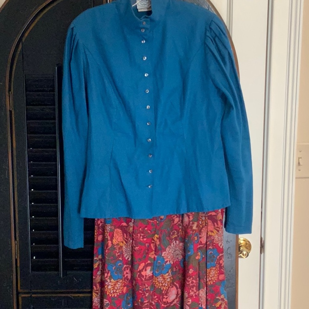 LAURA ASHLEY FLORAL SKIRT AND AQUA BLOUSE SET 14 & 12-18MO MATCH